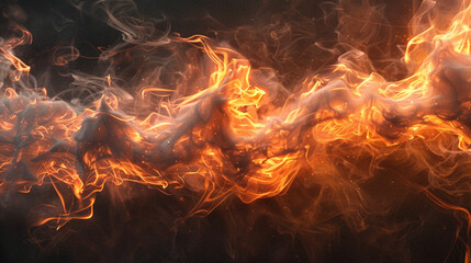 A swirling wave of fire and smoke with glowing embers in a dark background.