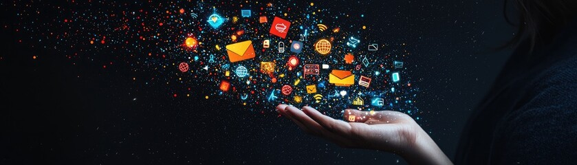 Hand holding digital icons