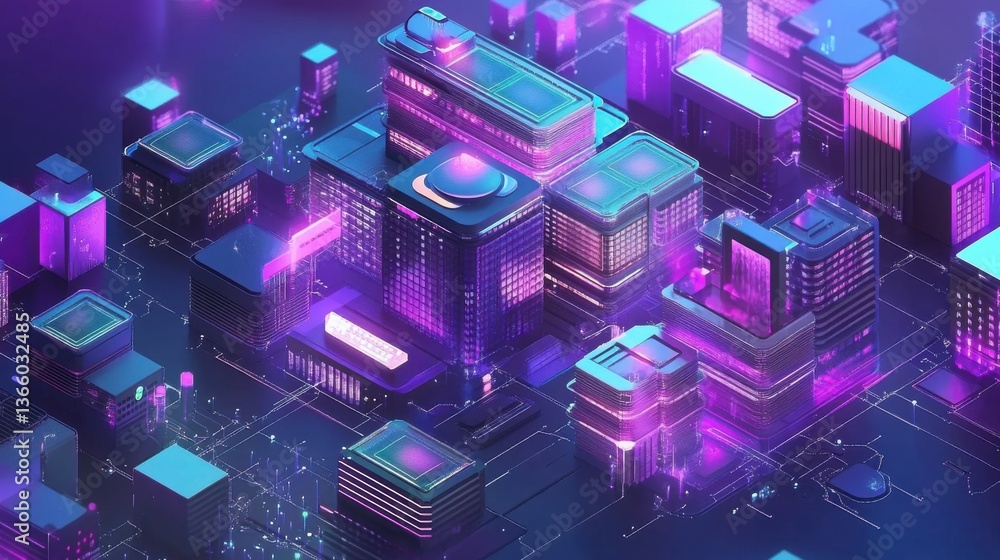 Poster cyberpunk data city: neon networks and digital architecture