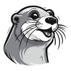 Cute Cartoon Otter Head - Vector Art Illustration