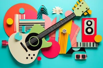 Trendy Paper Cut-out Design Featuring a Guitar