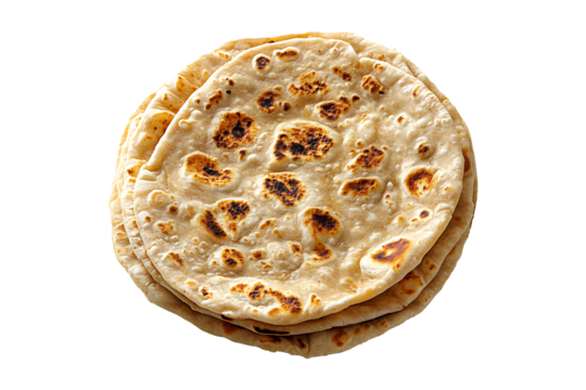 Chapati roti Isolated on White or Transparent Background.
