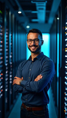 Fototapeta premium Smiling Man in Server Room