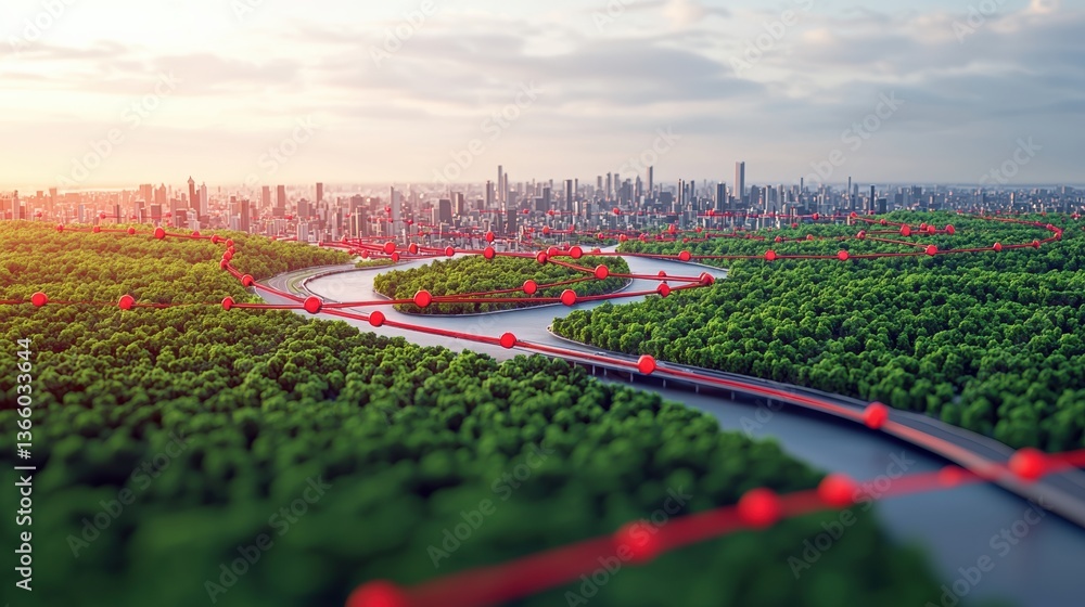 Poster data analytics insights concept. futuristic cityscape with interconnected infrastructure