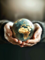 Fototapeta premium Hands holding a model of the world