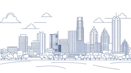 Fototapeta premium City Skyline Line Art, Minimalist Illustration