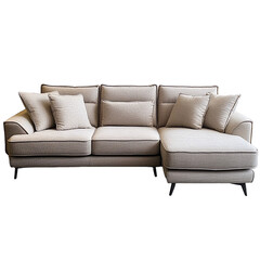 A beige couch with a chaise lounge.