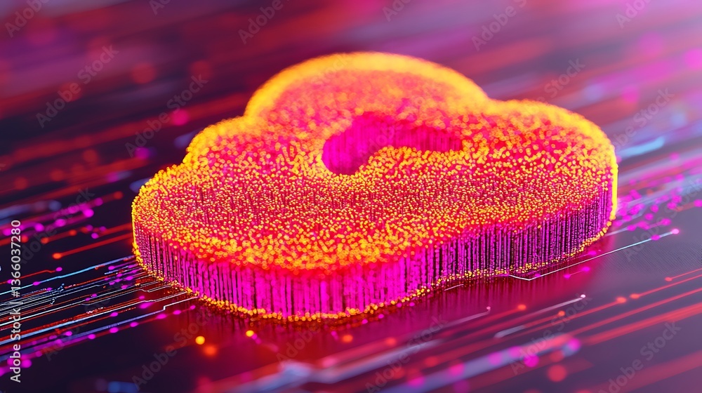 Poster a vibrant three dimensional cloud structure with circuit patterns