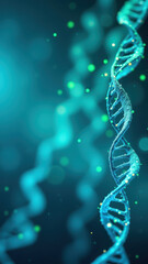 A vibrant abstract image featuring a DNA double helix with glowing light elements, representing magnesium glycinate's molecular structure.