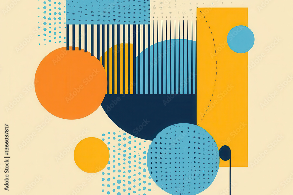 Poster modern geometric abstract composition with circles lines and dots in a neutral color palette