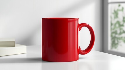 Red Cup of coffee on white table. 3D render. White background.