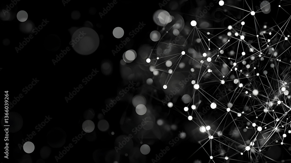 Poster abstract network graphic design with light gray dots and lines on black background