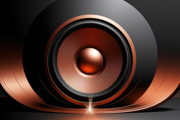 Sleek Copper and Black Speaker Design with Shimmering Sound Waves in Modern Aesthetic
