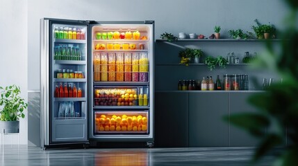 Showcased on a gradient silver backdrop, a luxury smart refrigerator with customizable temperature zones underscores modern convenience.