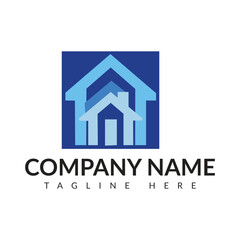 real estate corporate logo. Real estate logo vector template. Corporate real estate logo Initial Letter R Logo. Orange and White Geometric Shape Origami Style isolated on Blue Background. Flat Vector