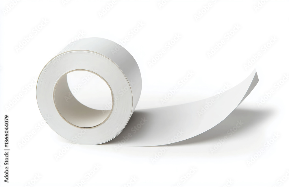 Poster a roll of white tape with a small section unrolled on a white background in a studio setting