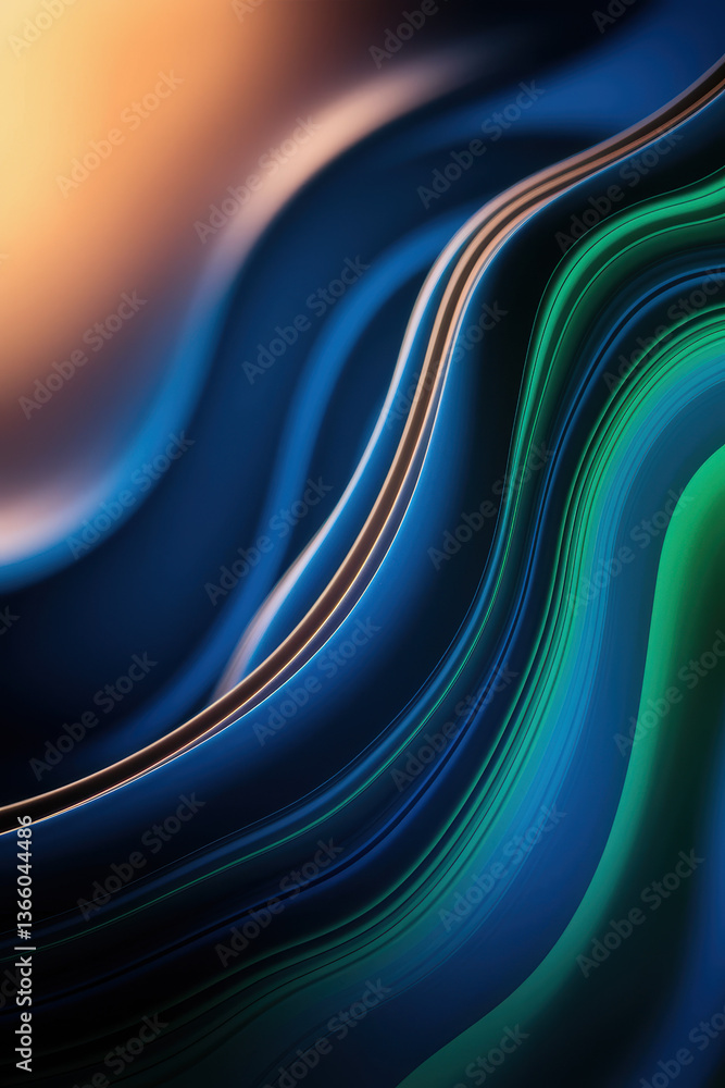 Poster fluid abstract waves in deep blue and green tones capturing tranquil movement and depth