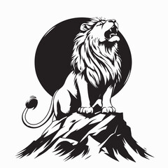 Majestic Lion Roaring on mountain Image vector isolated on white background.