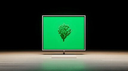 Green abstract plant on a green screen in a modern frame