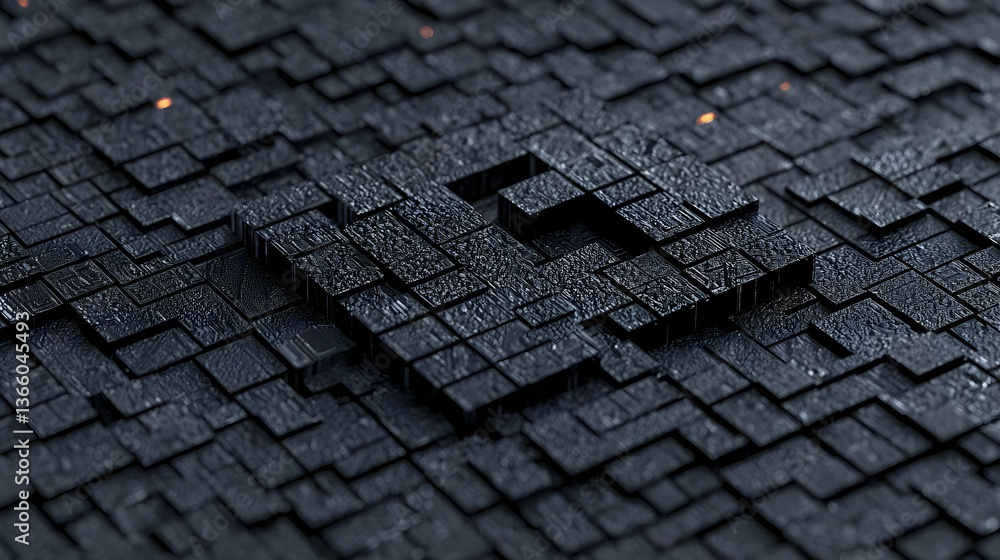 Poster abstract black geometric surface pattern with square tiles and textured material
