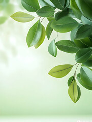 Green leaves on a branch with a soft, light-filled background