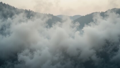 Obraz premium Fog rolling over mountain landscape nature scene atmospheric conditions serene environment aerial view tranquility in nature