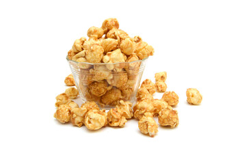 Caramel popcorn on a white background