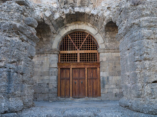 Fototapeta premium Historical gates of Side Ancient City Amphitheatre. Manavgat district, Antalya province, Turkey country 