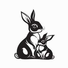 Rabbit Family Image Vector. Black and white Rabbit Family Image Vector isolated on white background.