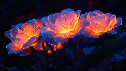 Illuminated floral art urban landscape photography nighttime aesthetic neoncolored flowers glowing standard