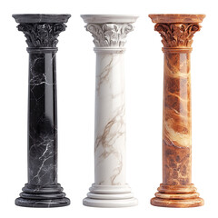 Obraz premium 3d rendering of three marble pillars standing side by side.