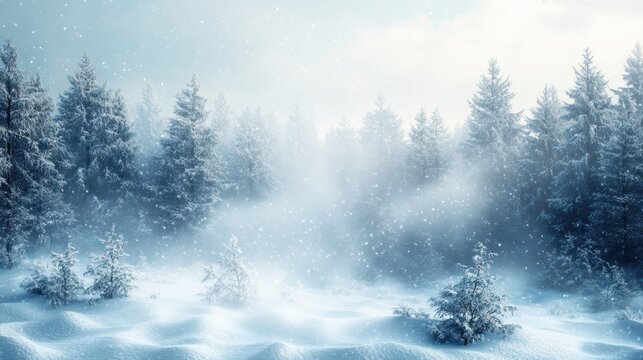 A wallpaper with snowflakes, misty forests, and a soft blanket of snow, bringing the calmness of winter indoors with delicate detail