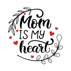 Mom Is My Heart: Mother's Day Calligraphy Design with Floral Frame