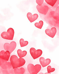 Hearts scattered on a dreamy pink background