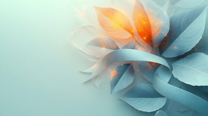 A light pastel background featuring a minimal ribbon and glowing leaves, symbolizing growth, awareness and mental well-being