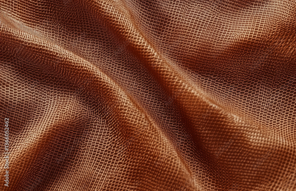 Poster close up shot of brown textured fabric with a repetitive pattern and soft folds and shadows visible