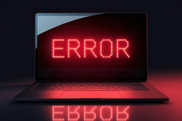 Warning: High-Tech Laptop Displaying Red ERROR Message in Dramatic Low Light Setting