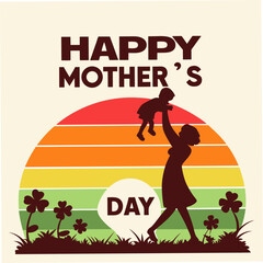 Happy Mother's Day Retro Silhouette Design with Child