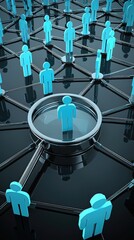 Network of figures connected in a social mesh representing teamwork and connectivity
