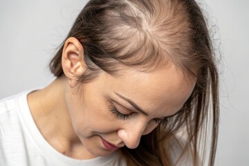 Fototapeta premium Woman Showing Hair Thinning Issue During Close-Up View Generative AI