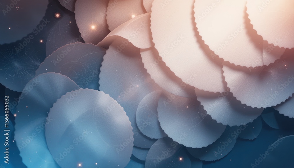 Poster dynamic abstract composition of circular patterns in digital art blue and beige color palette graphi