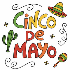 Festive Cinco de Mayo Design with Cactus, Sombrero, and Maracas