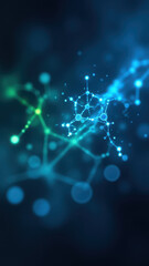 Fototapeta premium Magnesium Glycinate molecule depicted with glowing atoms and bonds on a dark background, symbolizing essential dietary supplements or nutritional health.