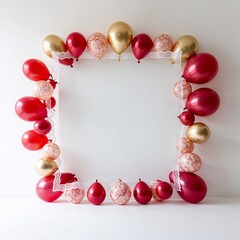 Festive Frame of Red and Gold Balloons with Delicate Lace for Party Decorations