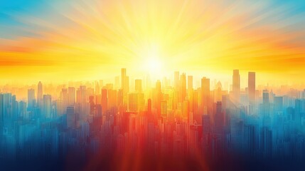Fototapeta premium Sunrise over city skyline, vibrant sunrise, urban landscape, hope, future