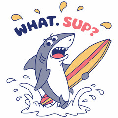Playful Shark Surfer Cartoon Illustration 