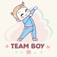 Adorable Baby Boy in Blue Jumpsuit Doing Dab Dance, Team Boy Design