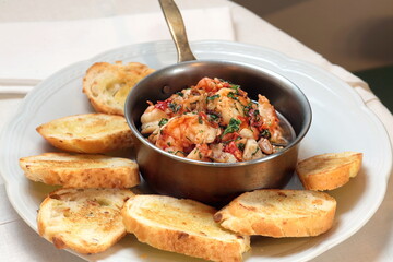 Garlic Shrimps with parsley, pepper, olive oil and salt