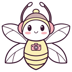Obraz premium Cute Kawaii Bee Cartoon Character with Pink Camera Isolated on Transparent Background