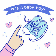 It's a Baby Boy! Cute Baby Shoes Announcement Illustration